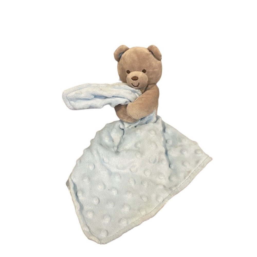 Carter's Child Of Mine Blue Plush Rattle Brown Bear Minky Security Blanket Lovey